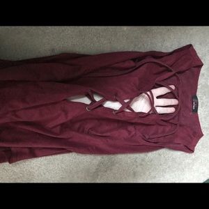 Lace up burgundy velvet bodysuit